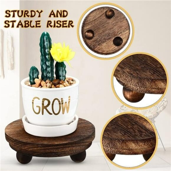 Wood Pedestal Risers Set Rustic Round Mini Stands Tiered Tray Farmhouse Decor - Picture 6 of 8
